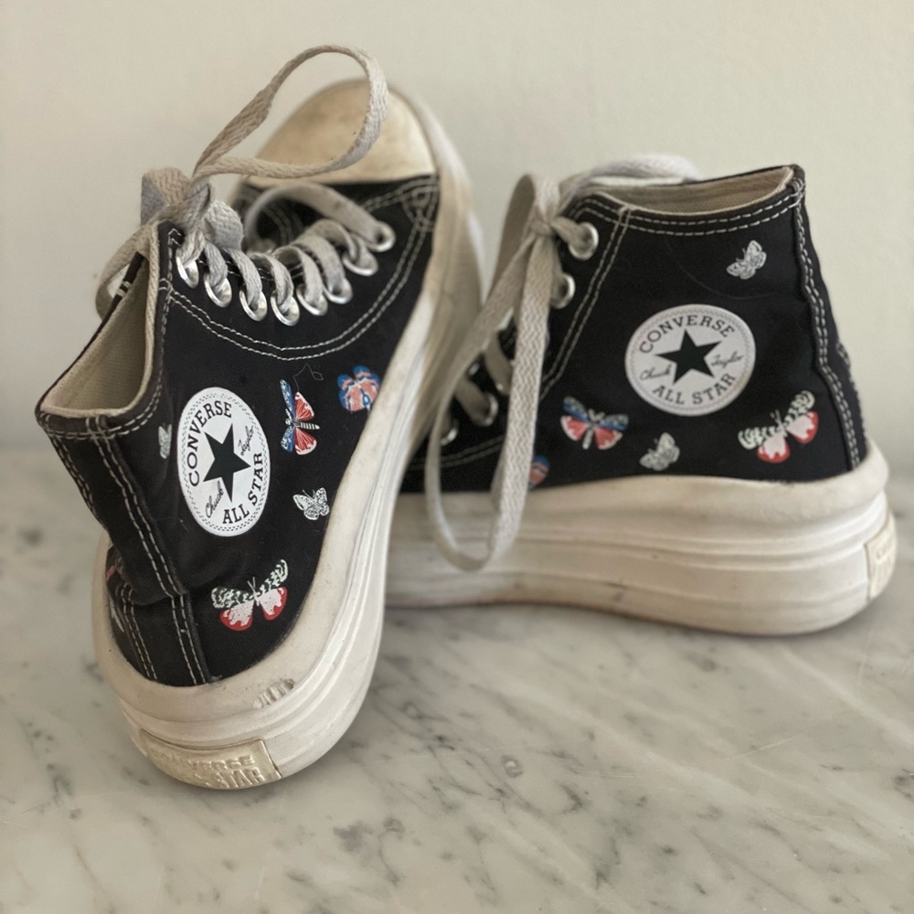 Converse Kids Black High-Tops with Butterfly Accents